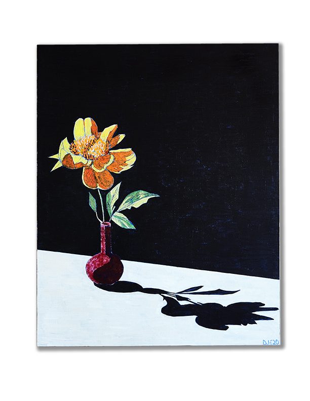 Don Hershman, Red Vase with Flower Quarantine Series acrylic & pencil, 30x24 2020
